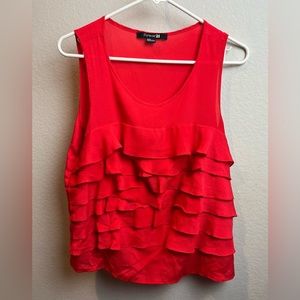 FOREVER 21 WOMENS BRIGHT RED SLEEVELESS RUFFLED BLOUSE SIZE MEDIUM PREOWNED